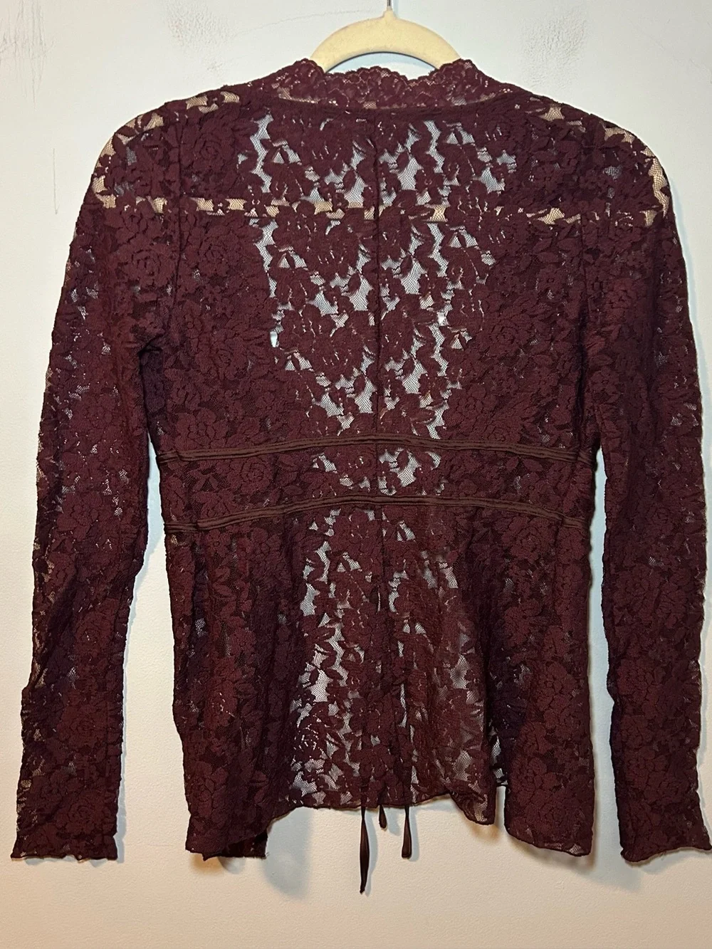 Free People Red Laced Long Sleeve Daylight Cardi Size Small